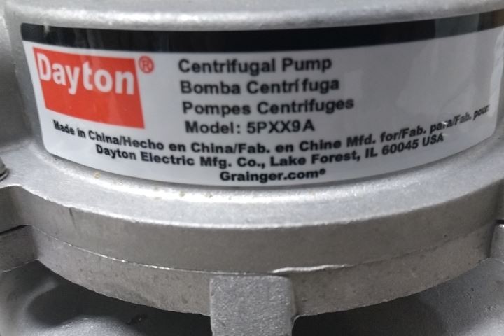 Dayton 5PXX9 1/4 HP 1725 Max RPM 115VAC 11 Ft Max Head Centrifugal Pump