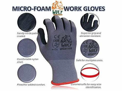 Wolf Work Gloves 13-gauge Ultra-Thin Nitrile Coated Palm Grip MultiPurpose 12Prs