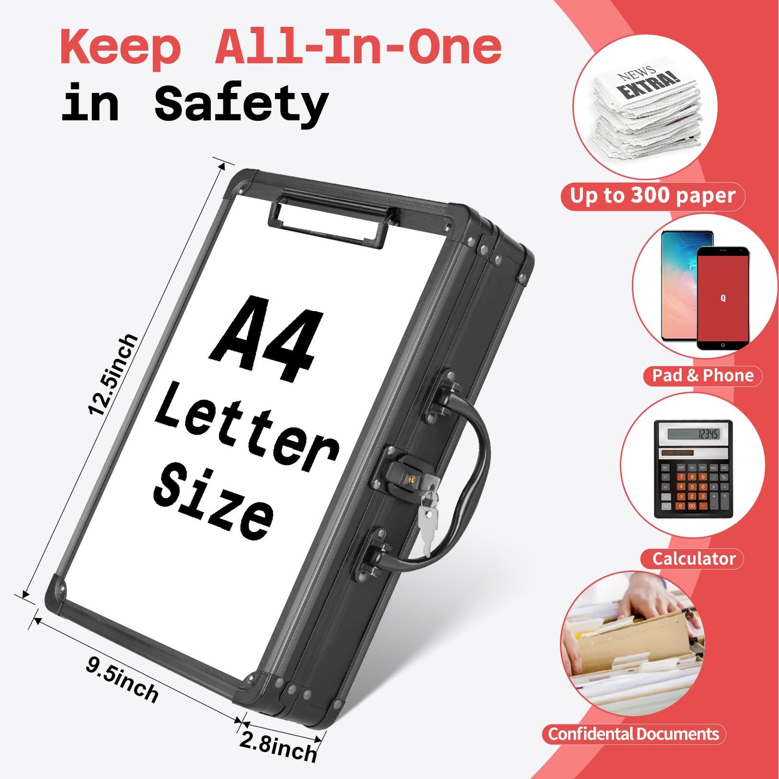 Key Lock Clipboard Storage Box Heavy Duty Metal Locking Handle Letter Size