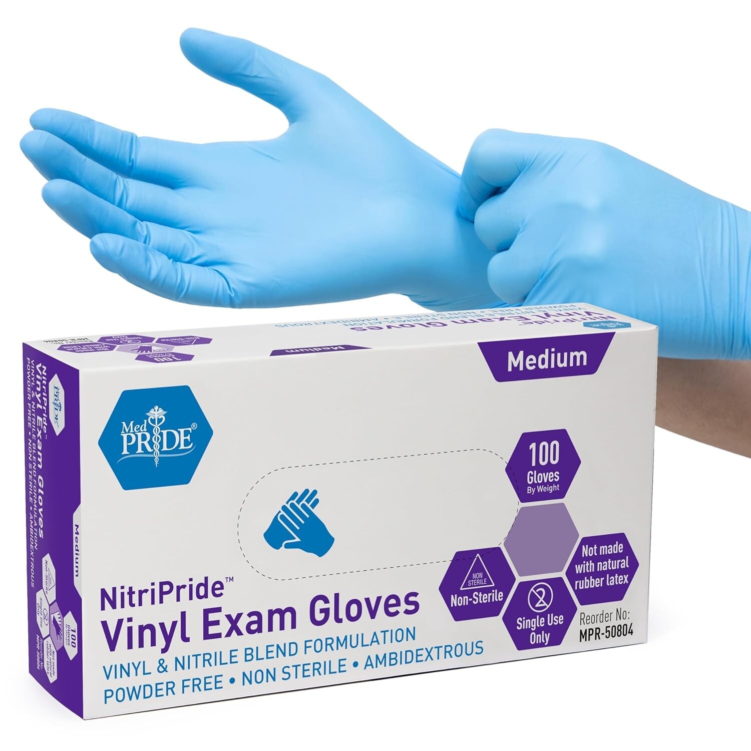 MedPride NitriPride Nitrile-Vinyl Blend Exam Gloves. N/S P-Free, Medium-1000/CS