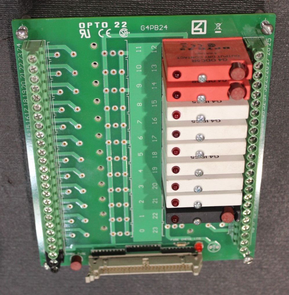 OPTO 22 – P/N: G4PB24 – Circuit Board – w/ 2 G4 ODC5R, 1 G4 OOAC5 & 6 G4 IDC5