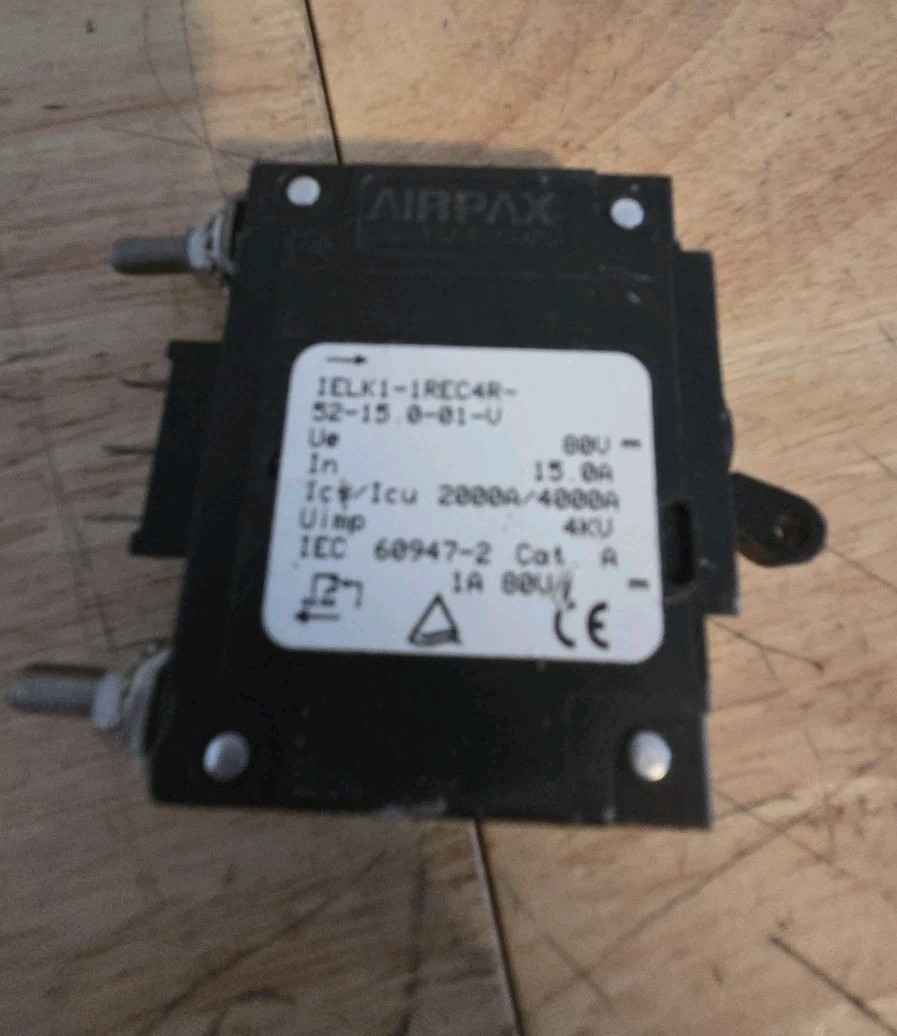 Airpax Circuit Breaker IELK1-1REC4R-52-15.0-01-V 15A 80V MAX (Qty 1)