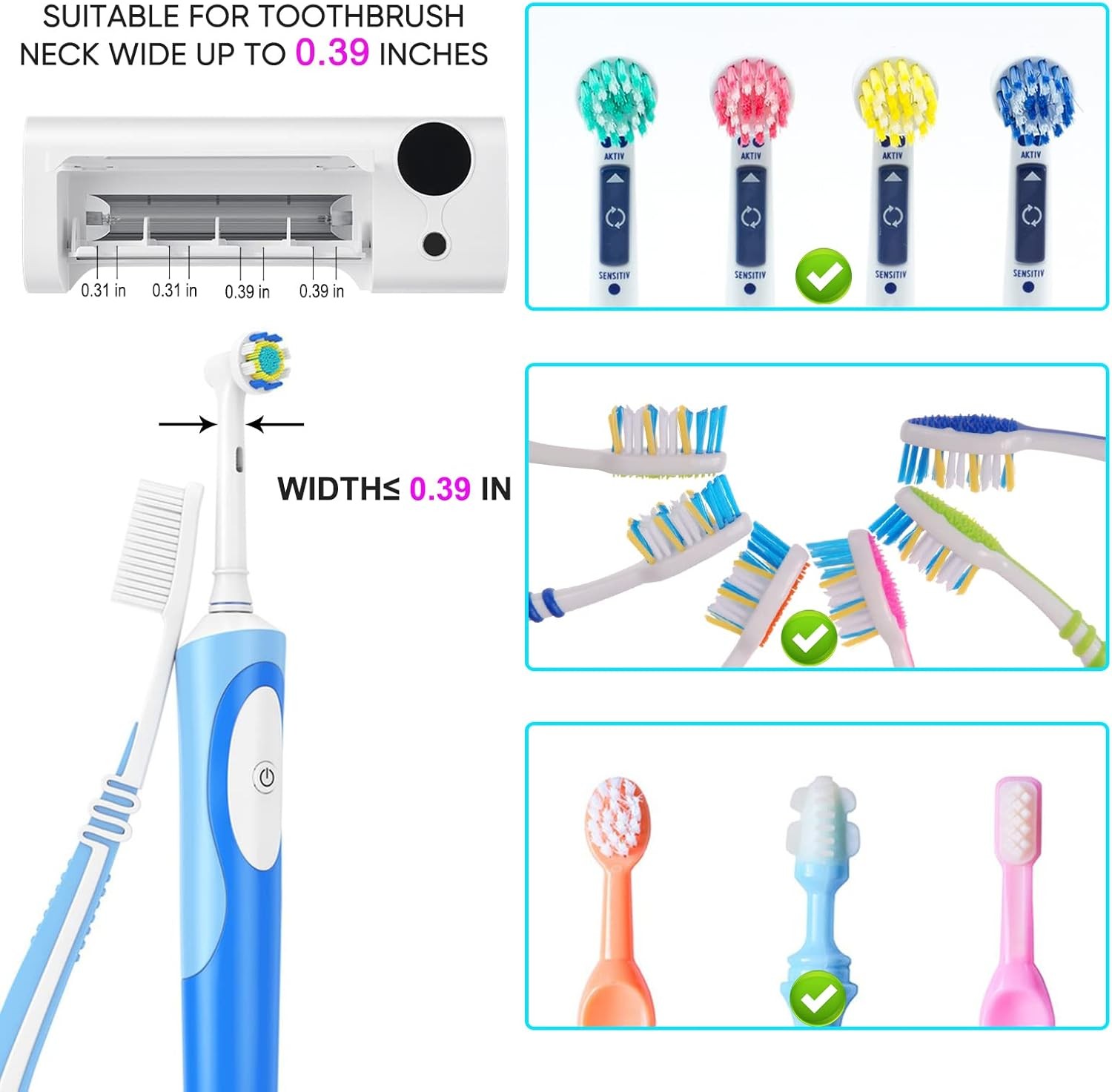 Toothbrush Sanitizer Wall Mount Rechargeable 4 Slots No Drilling Timer