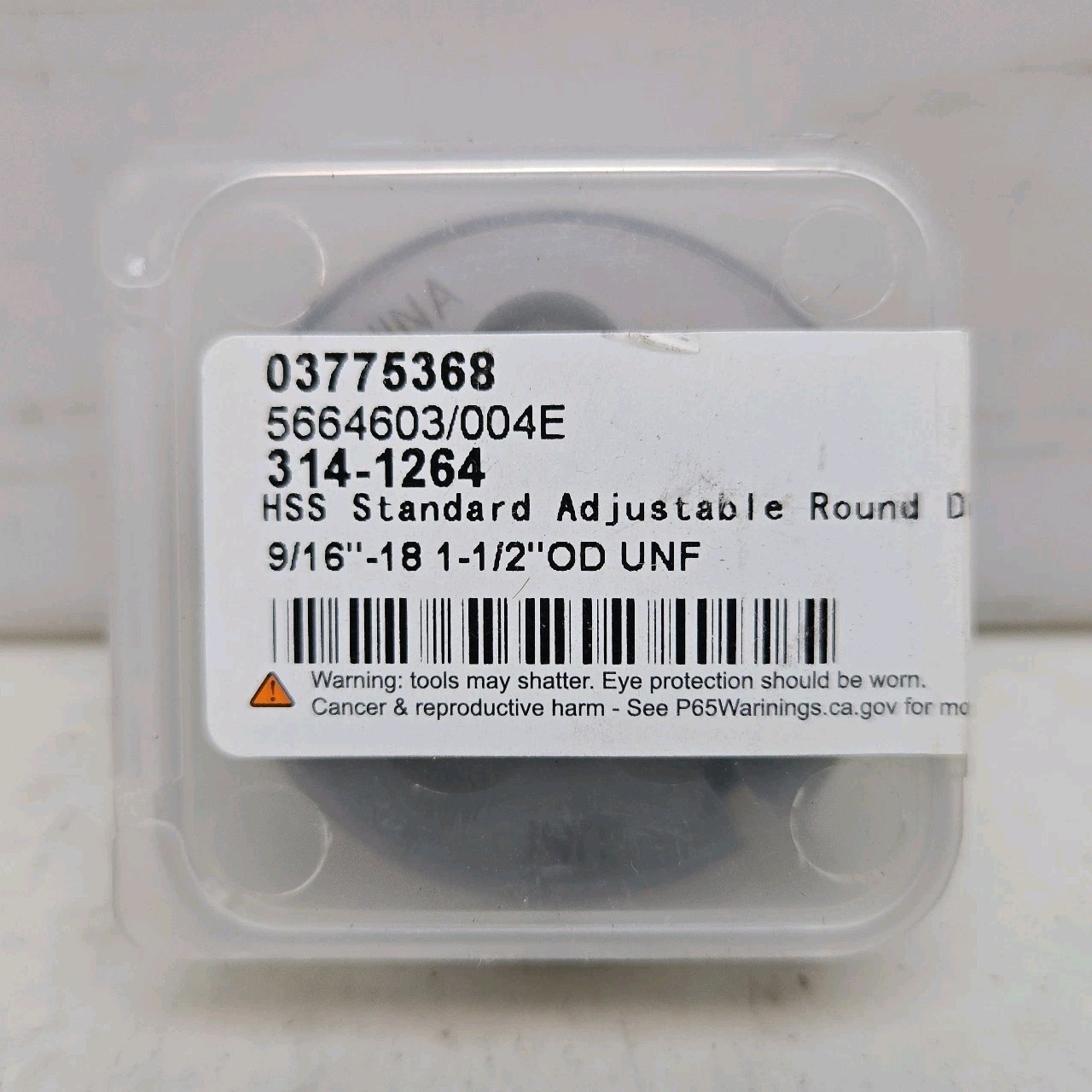 Value Collection 9/16-18 UNF High Speed Steel Round Adjustable Die 314-1264 New