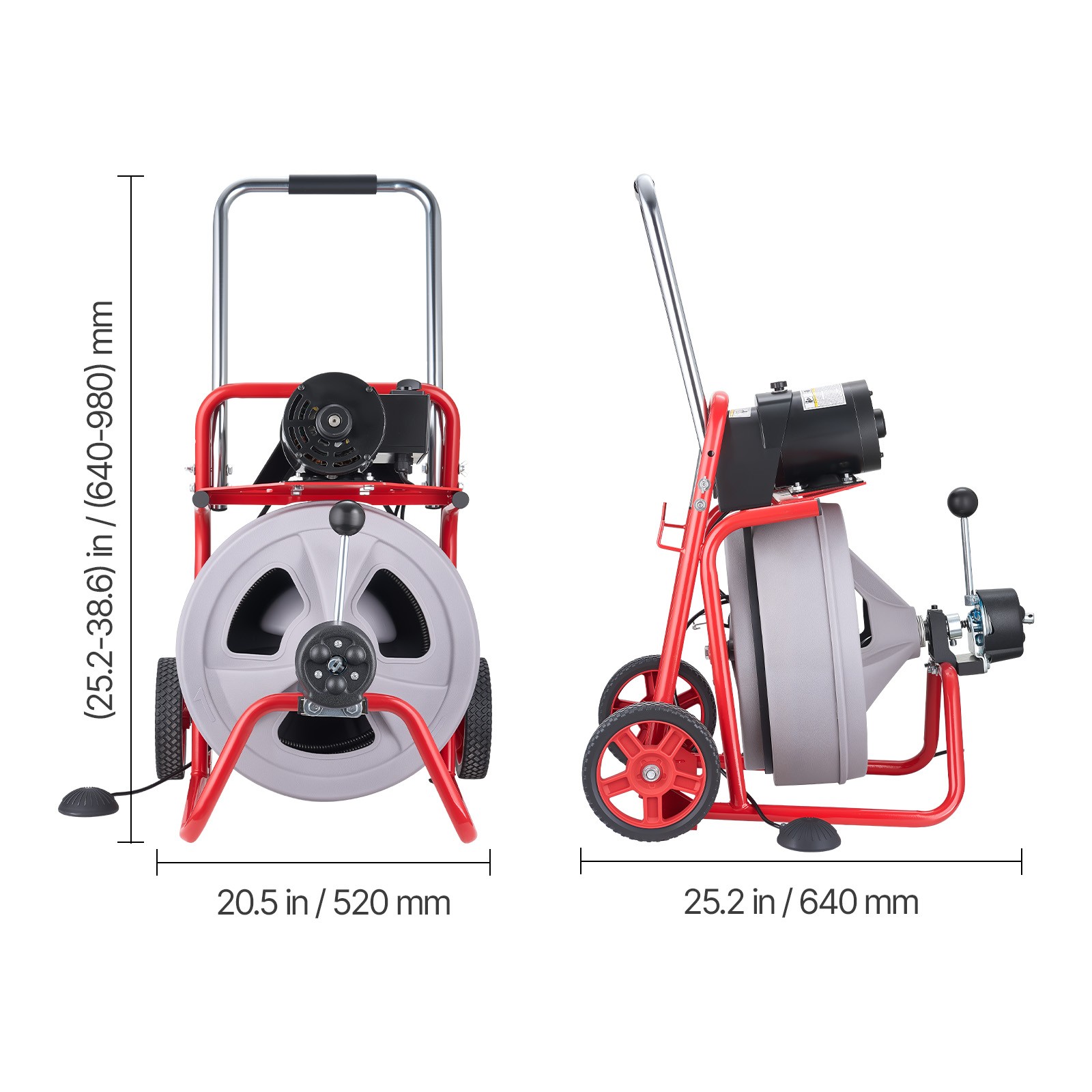 VEVOR Drain Cleaner Machine 100FT x 1/2 Inch Auto Feed with Wheels & 8 Cutters