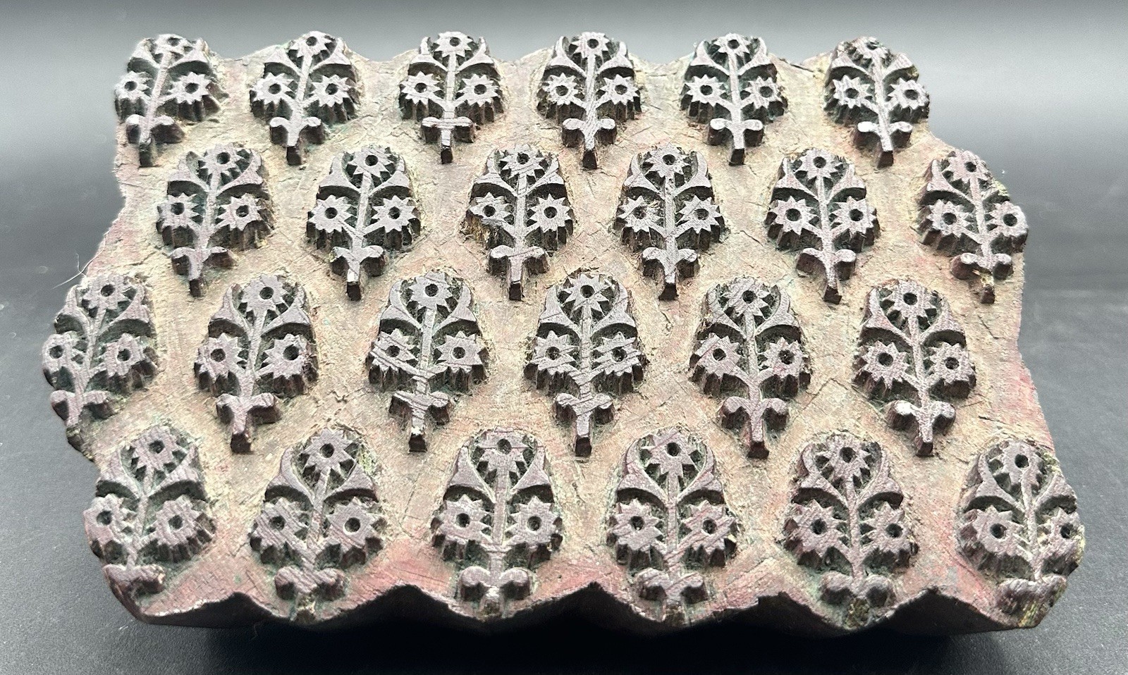 Antique Hand Carved Wood Floral Fabric Textile Wallpaper Printing Block Stamp