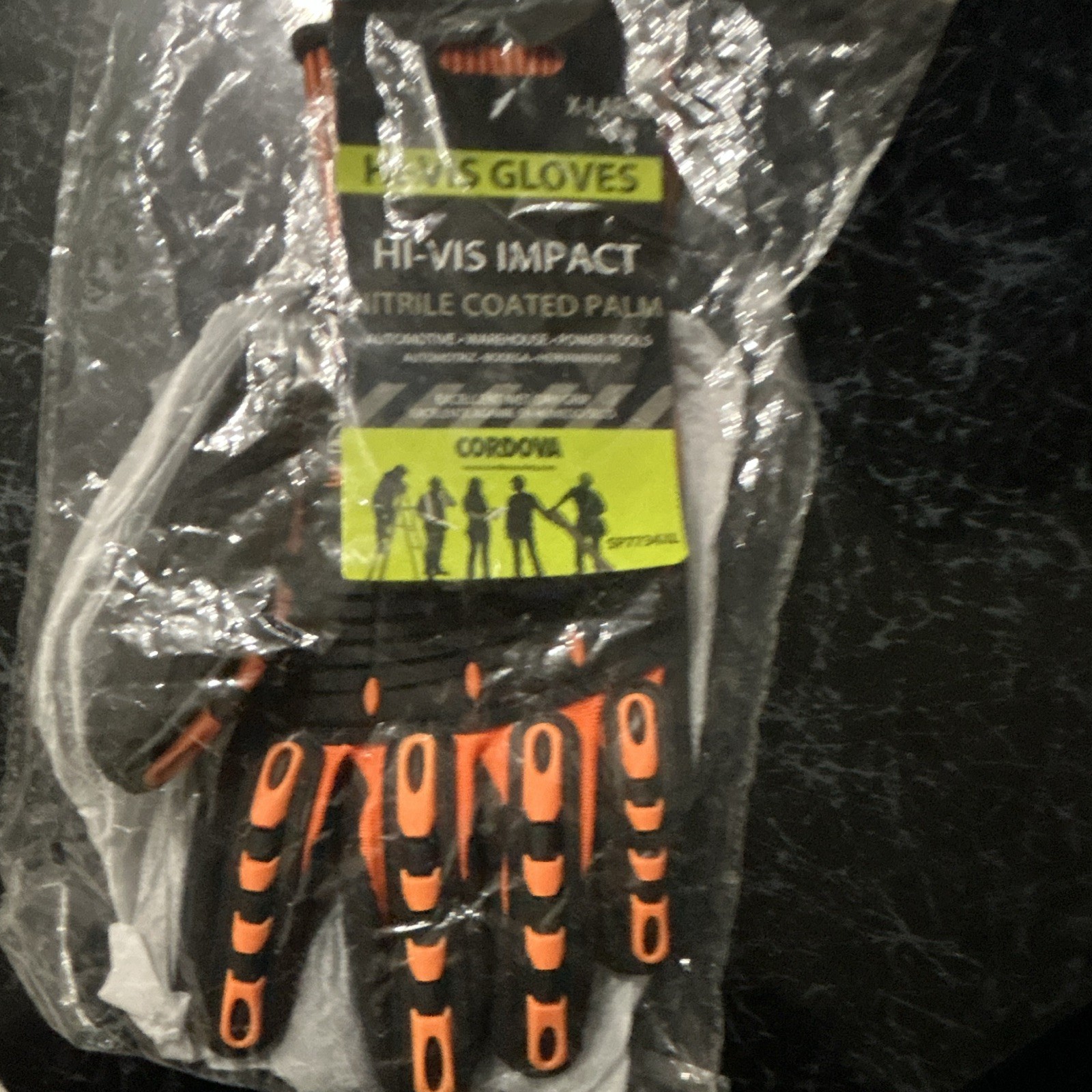 CORDOVA Hi-Vis Impact Nitrile Coated Palm Work Gloves XL Black/Orange 1740XL