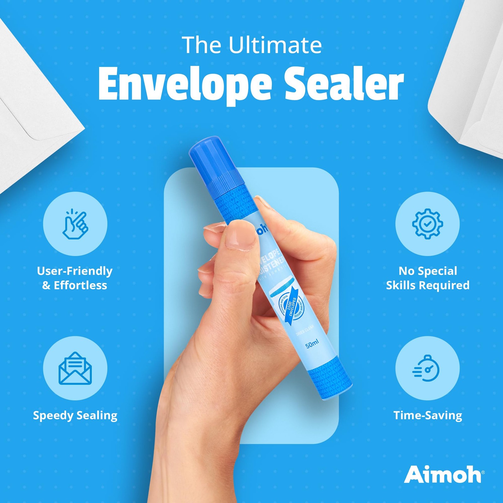 Aimoh Envelope Moistener with Adhesive, Fast-Drying, Envelope Sealer, Stamp and