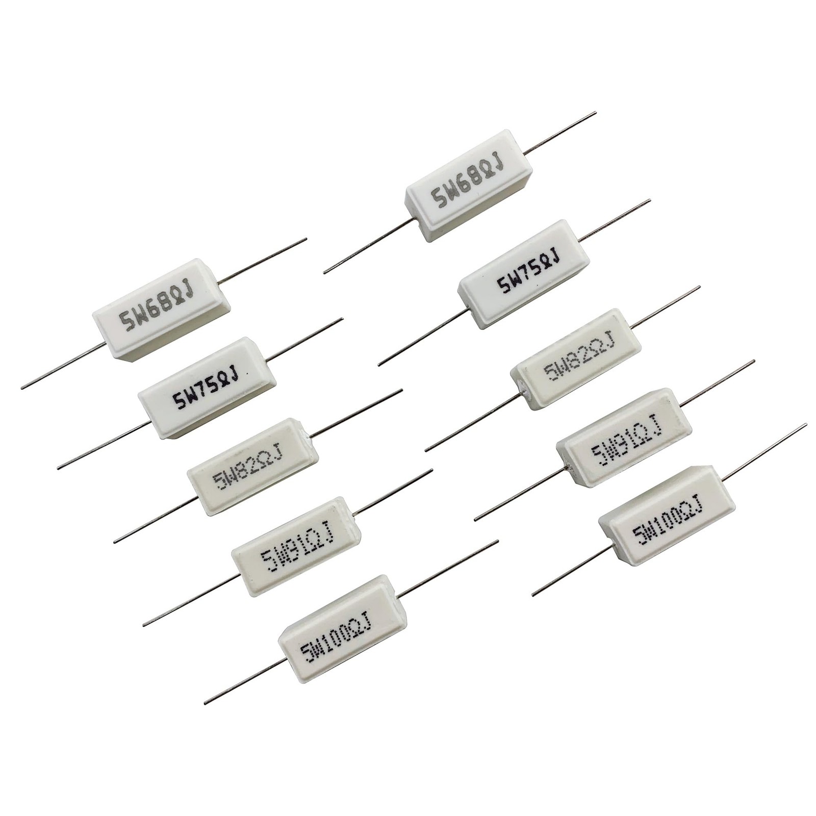 MOKMMKIT 30 Values 60 Pieces Ceramic Cement Resistor KIT 5W 0.01Ω-100Ω 60 PCS
