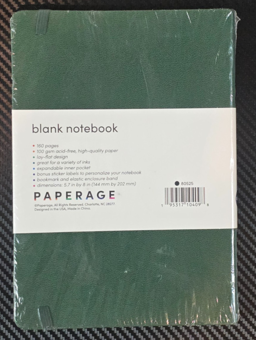 PAPERAGE Blank Journal Notebook Black 160 Pages 5.7 » x 8″ Green