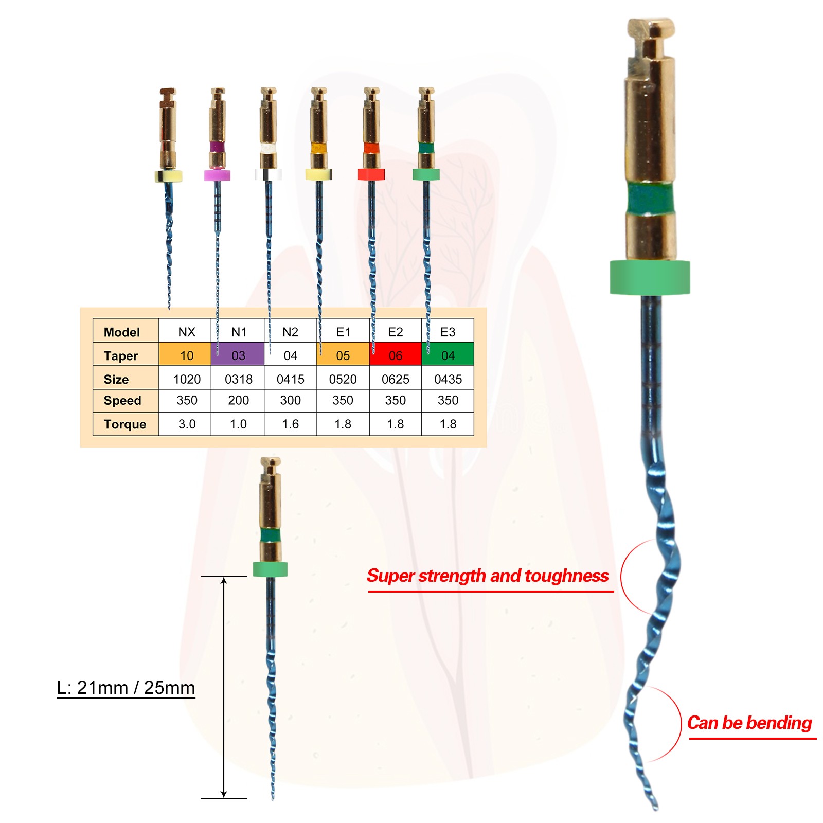 Dental Endodontic Rotary Taper Endo 6Pc Engine NITI Files 21/25/31MM