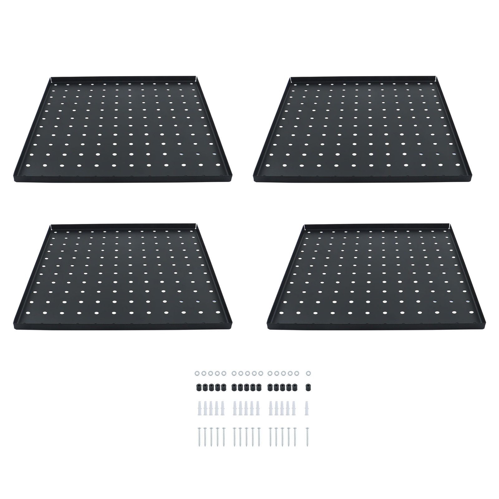 4 Pack 12″x12″ Heavy Duty Black Metal Pegboard Panels Pegboard Wall Organizer