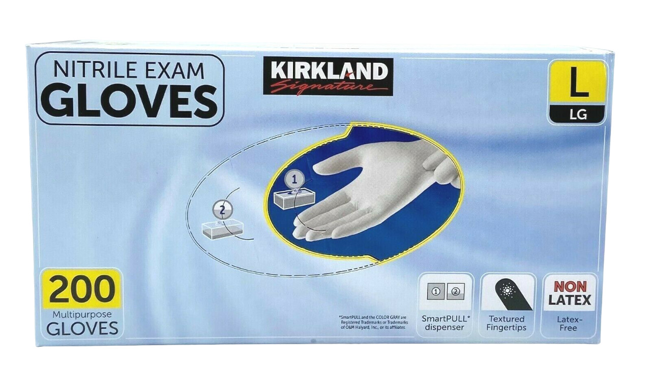 Kirkland Signature Nitrile Exam Powder-Free Exam Gloves – LARGE – 200 Count
