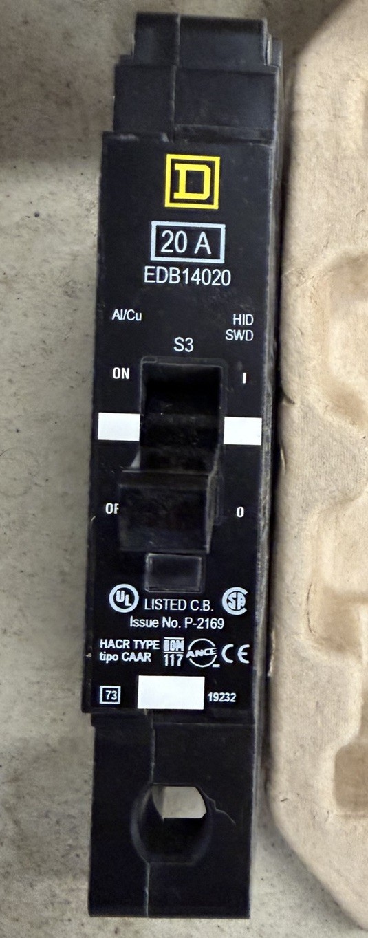 Square D Schneider Electric EDB14020 Single Pole 20 Amp Breaker 277 Volt *NIB*