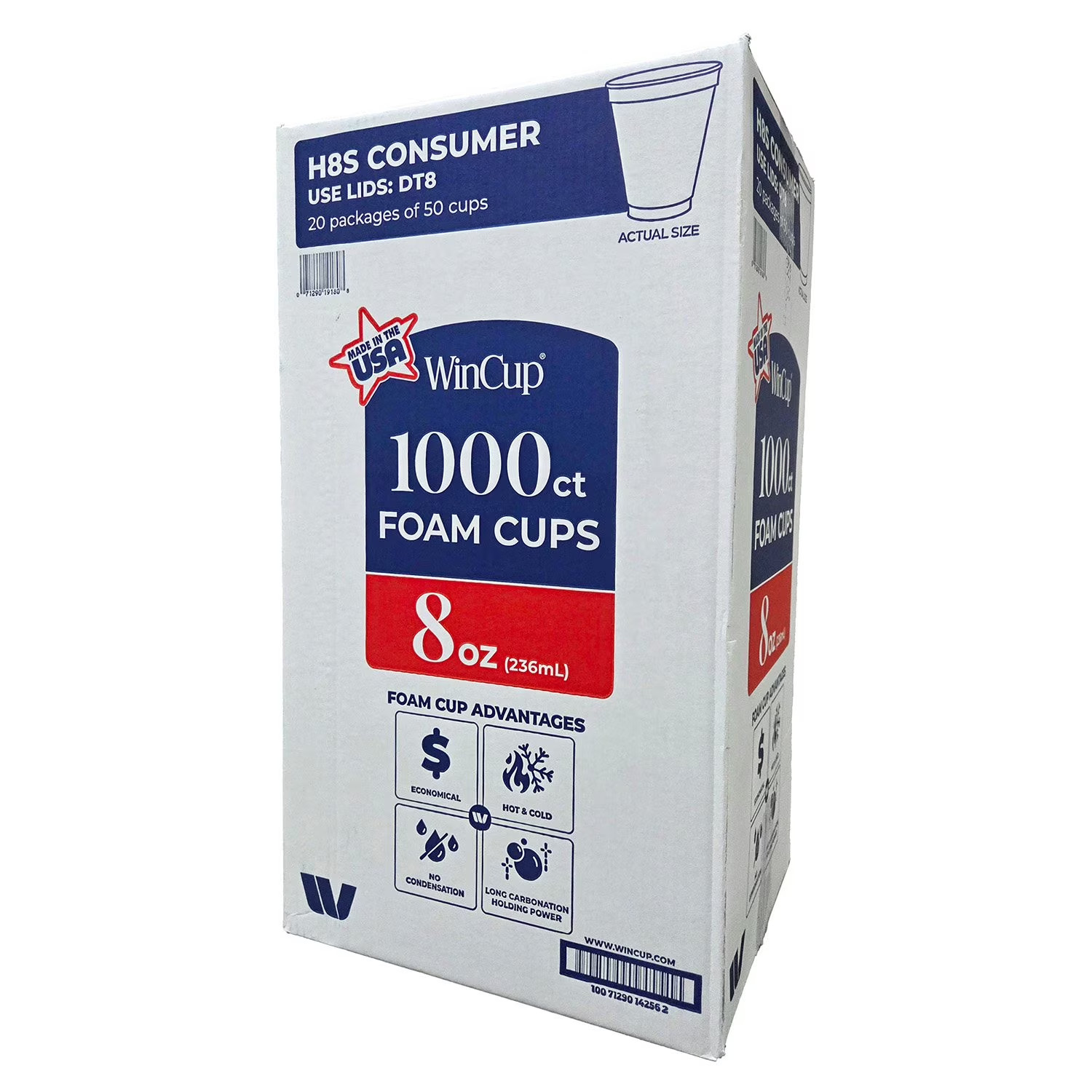 WinCup Foam Drink Cups 18 series, White, 8 oz., 1000 ct.