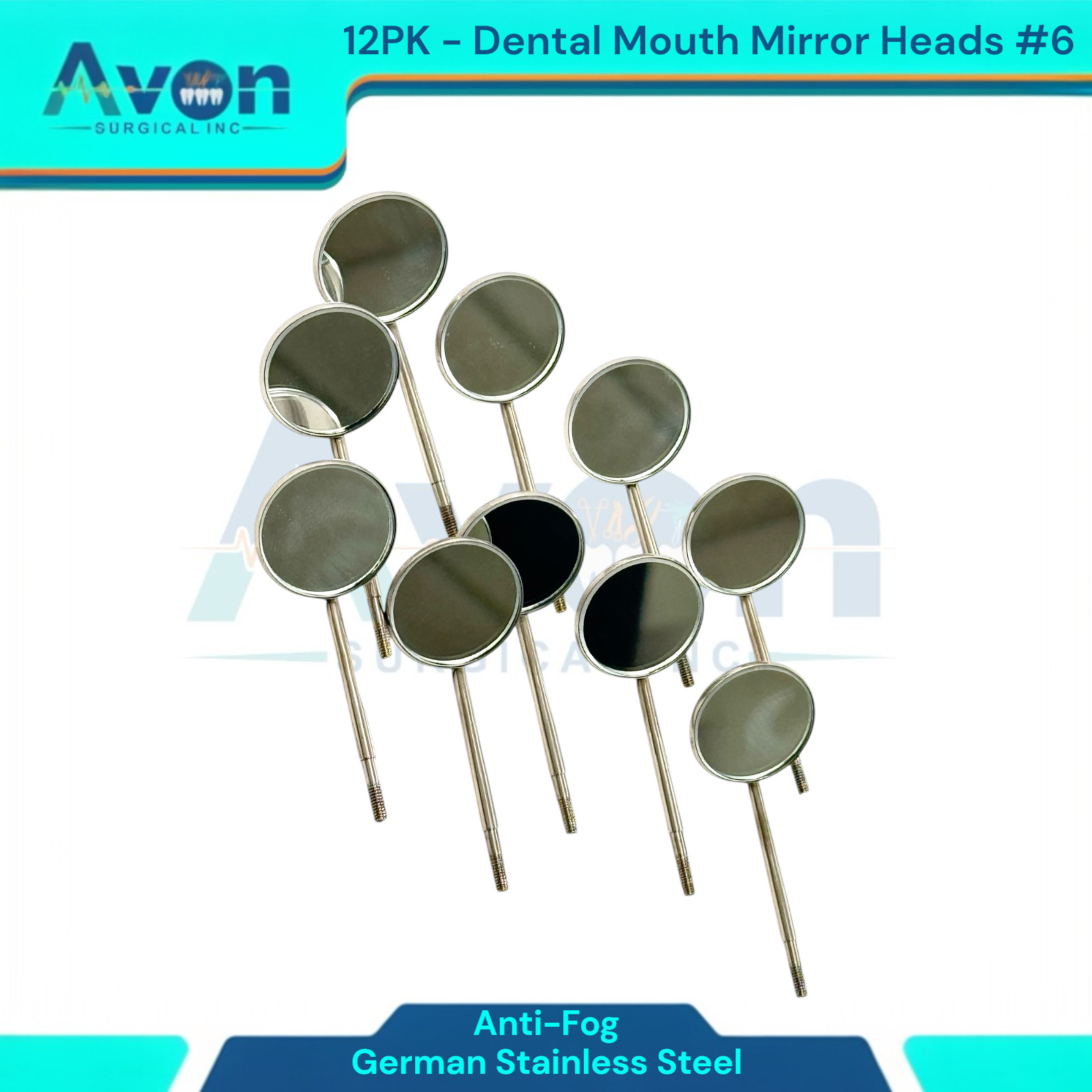 #6 Mouth Mirror Heads for Oral Examinations, Cone Socket, Anti-Fog – Pack of 12