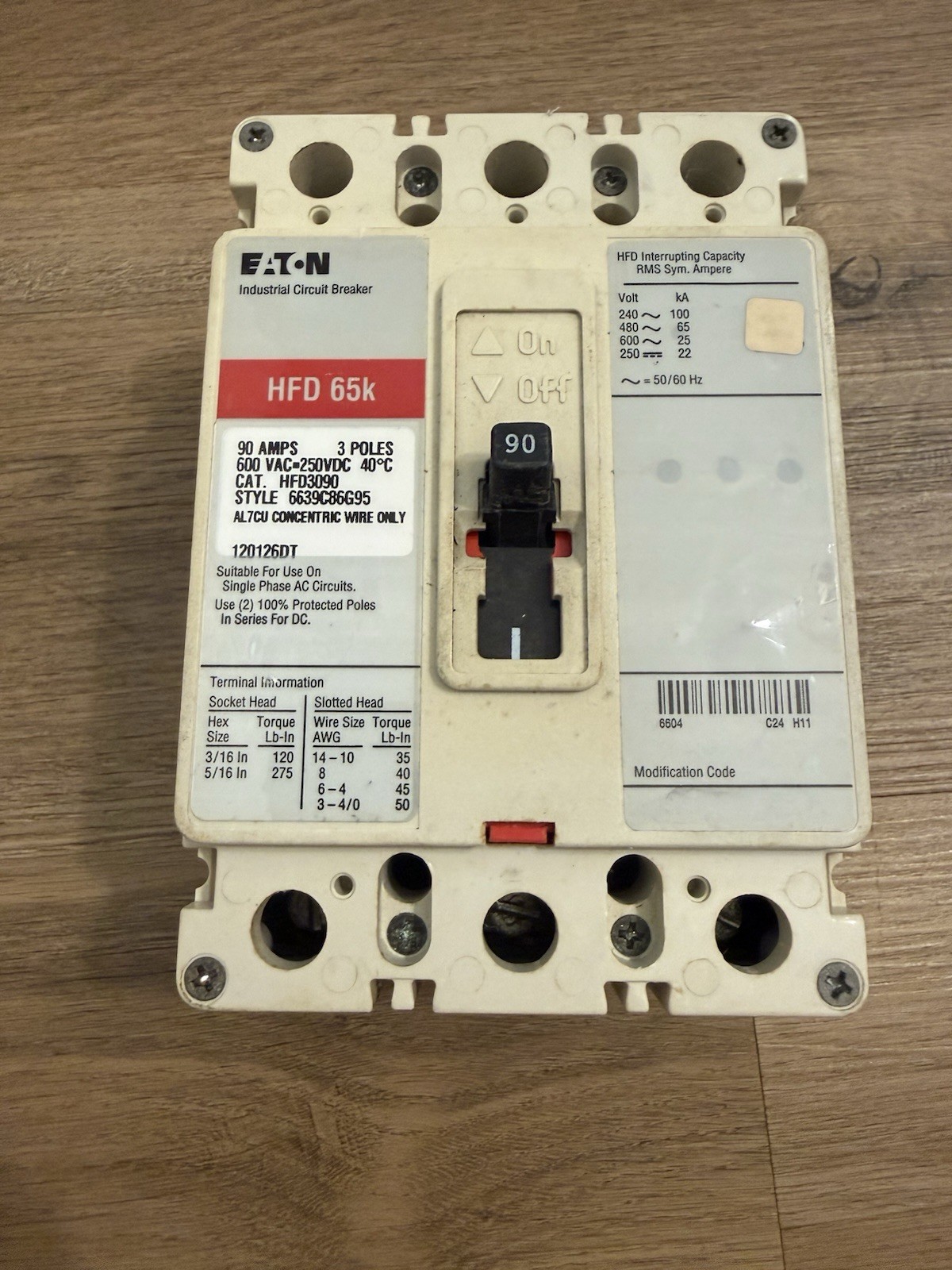 Eaton HFD3090 90 Amp 3 Pole 600vac