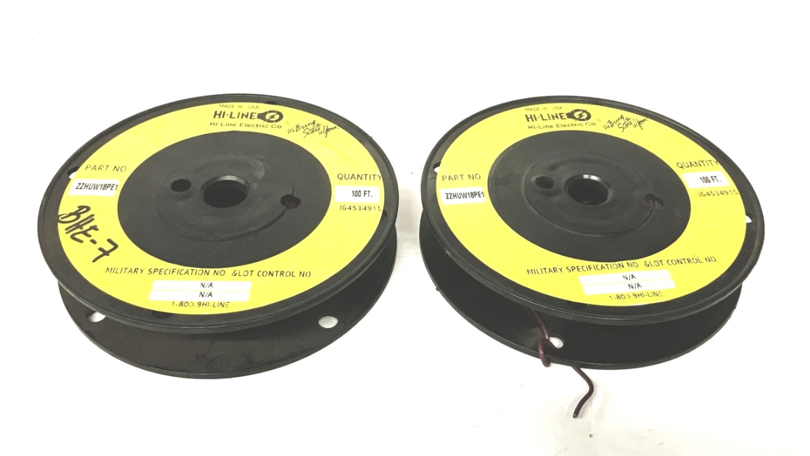 Hi-Line Electric Hookup/Lead Wire, 100 Foot Roll, M16878/1-BHE-7 [Lot of 2] NOS