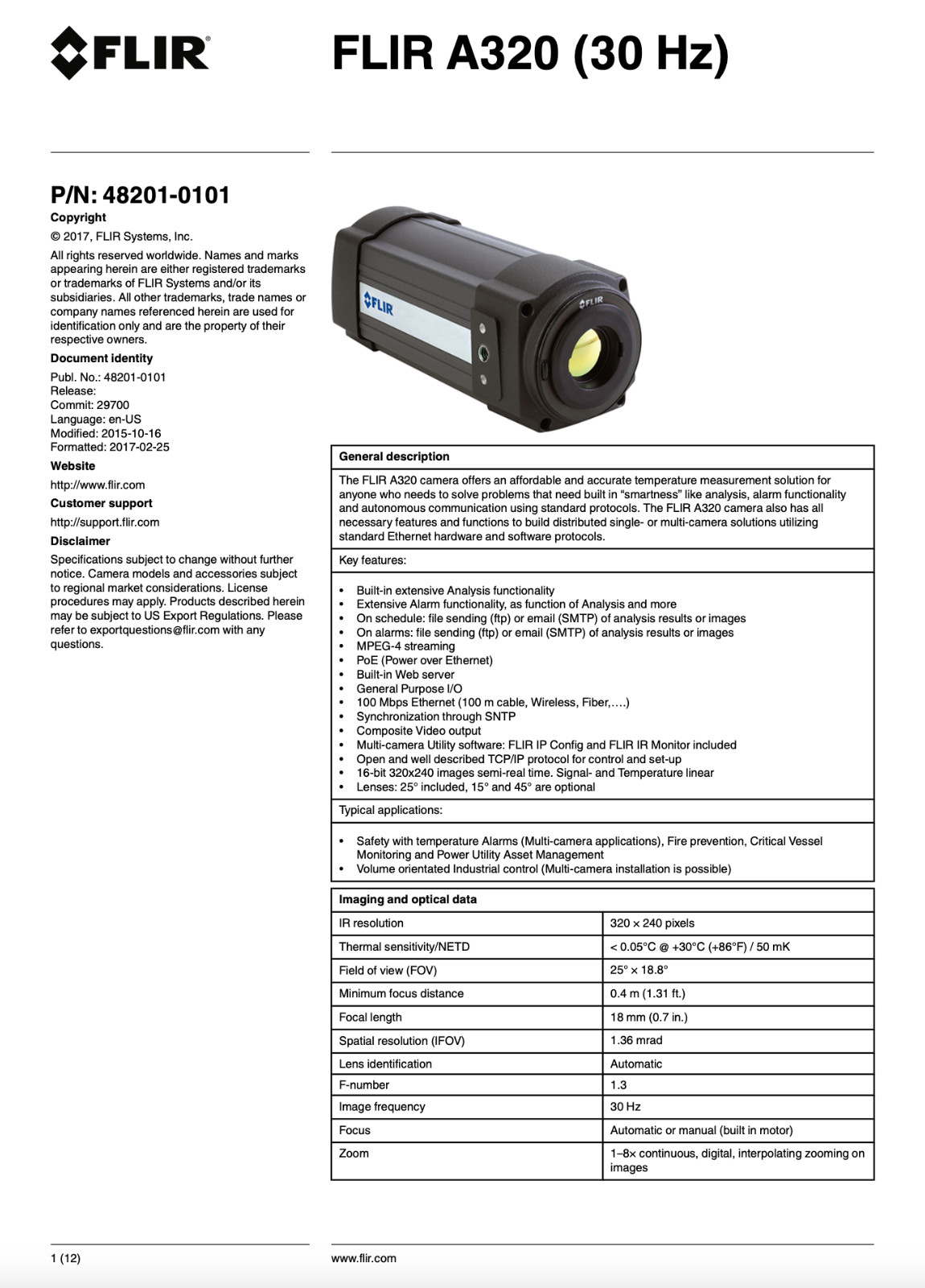 FLIR A320 30Hz Thermal Camera Infrared A325 A300 A615 A655 E4 E8 E75 T640