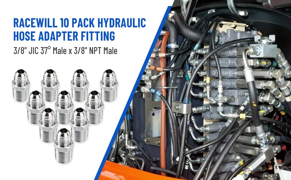 10 Pack Hydraulic Hose Adapter Fittings: 3/8″ JIC 37° Male X 3/8″ NPT Male New