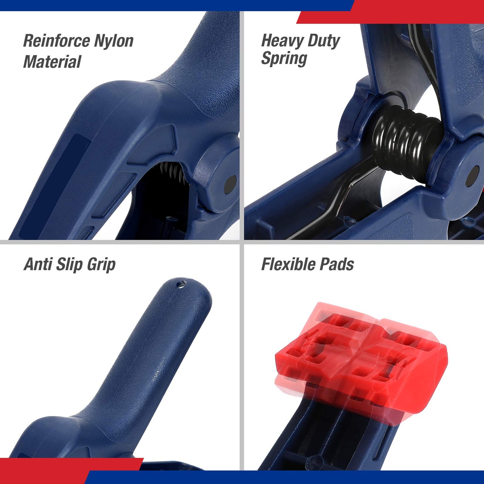 WORKPRO Spring Clamp Set, Mixed Size Set (3-3/8″, 4-1/2″, 6-1/2″), Blue