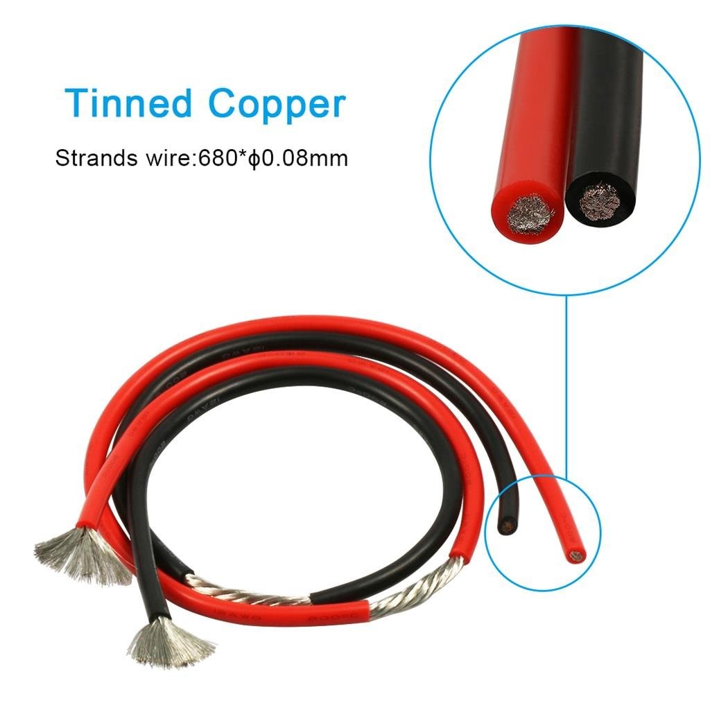 12AWG Silicone Wire 20FT Red Black Stranded Tinned Copper Flexible Cable