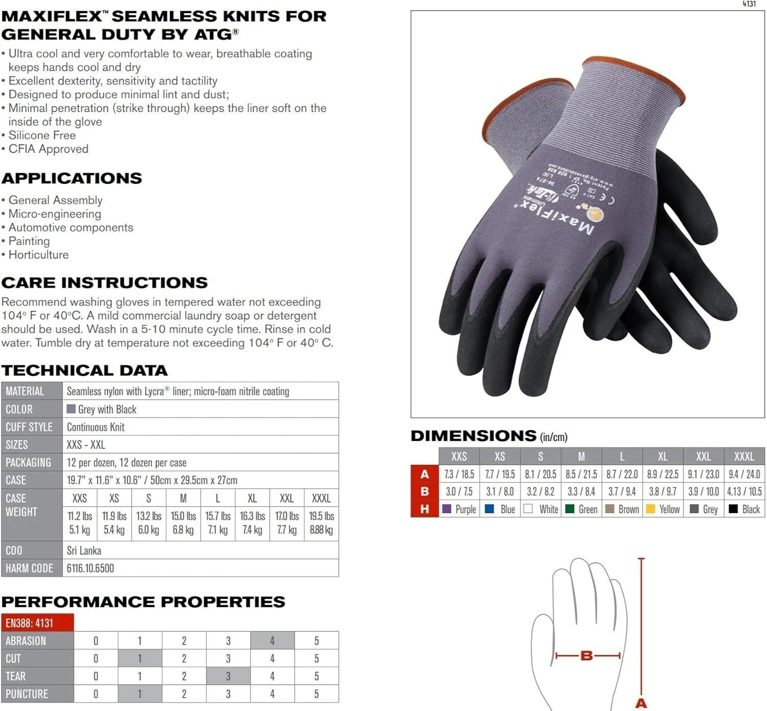 Seamless Nylon Gloves with Nitrile Grip 34-874 Pair Maxiflex Reusable