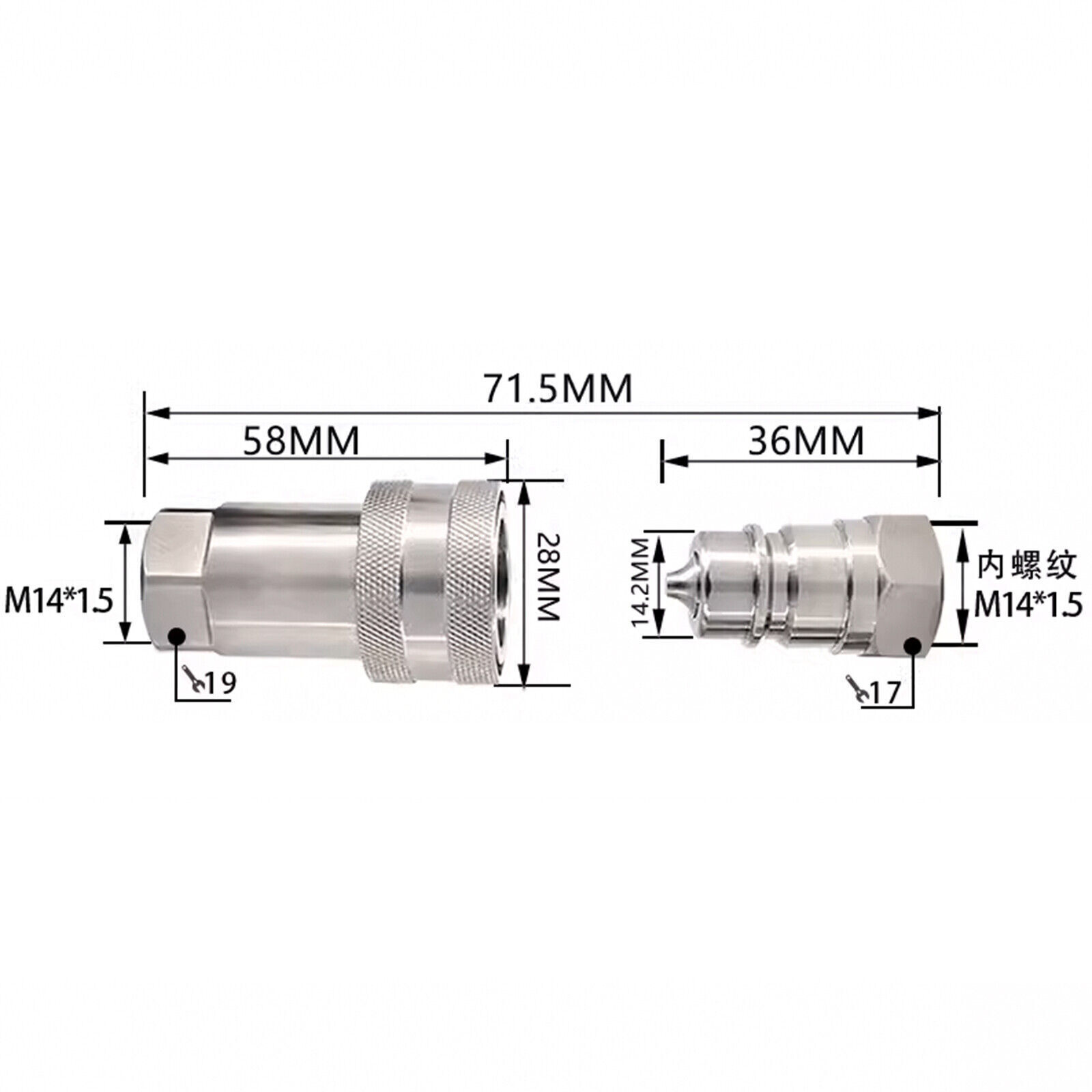 2 Set M14x1.5mm Hydraulic Quick Connect Coupler Female Thread Pipe Fitting HOT