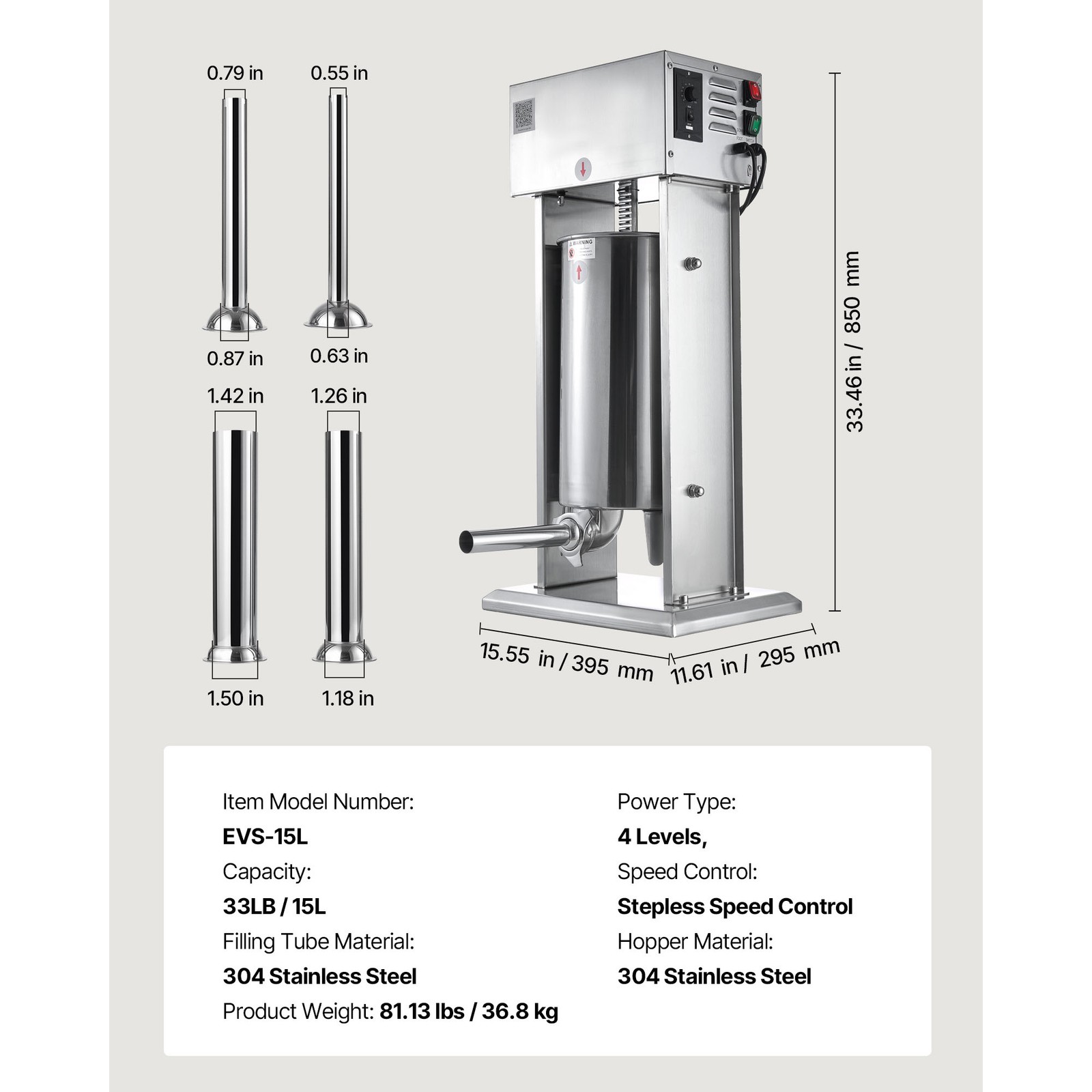 VEVOR Electric Sausage Stuffer 15L Variable Speed Sausage Maker Stainless Steel
