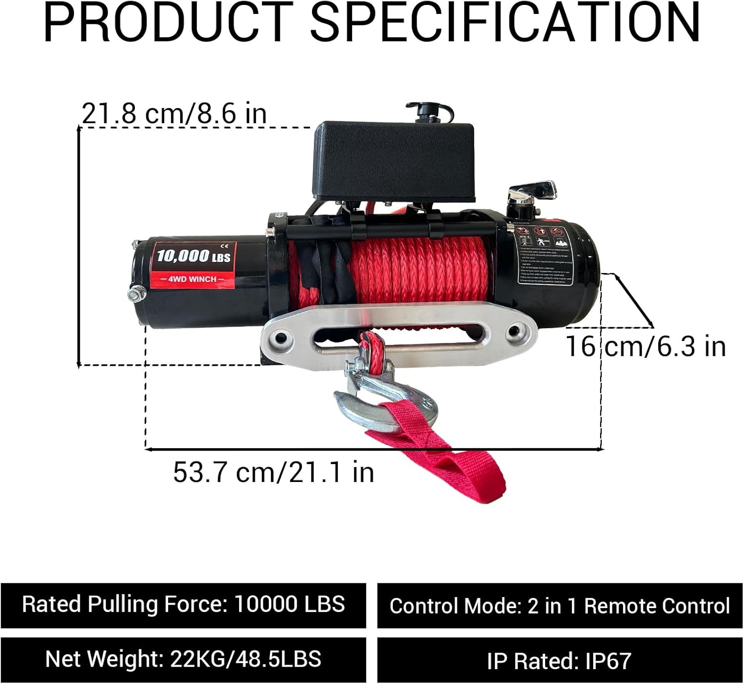 10,000LBS Truck Electric Winch Kit Waterproof IP67 85FT Steel Cable Truck Winch