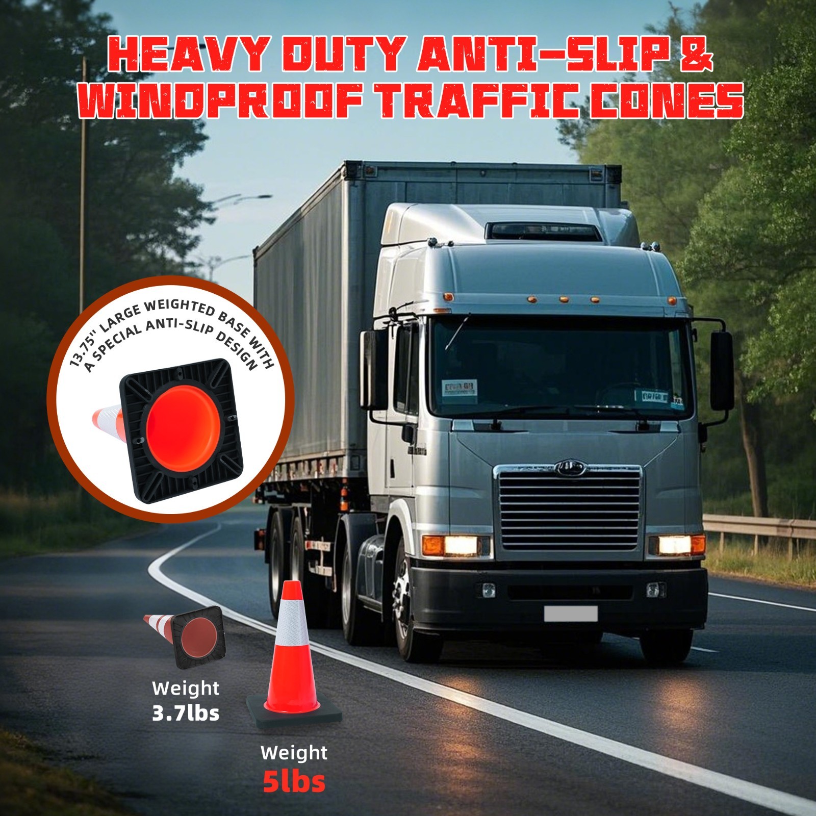 4 PACK-18» Heavy Duty Traffic Safety Cones,5lbs Weight,W Reflective Collar