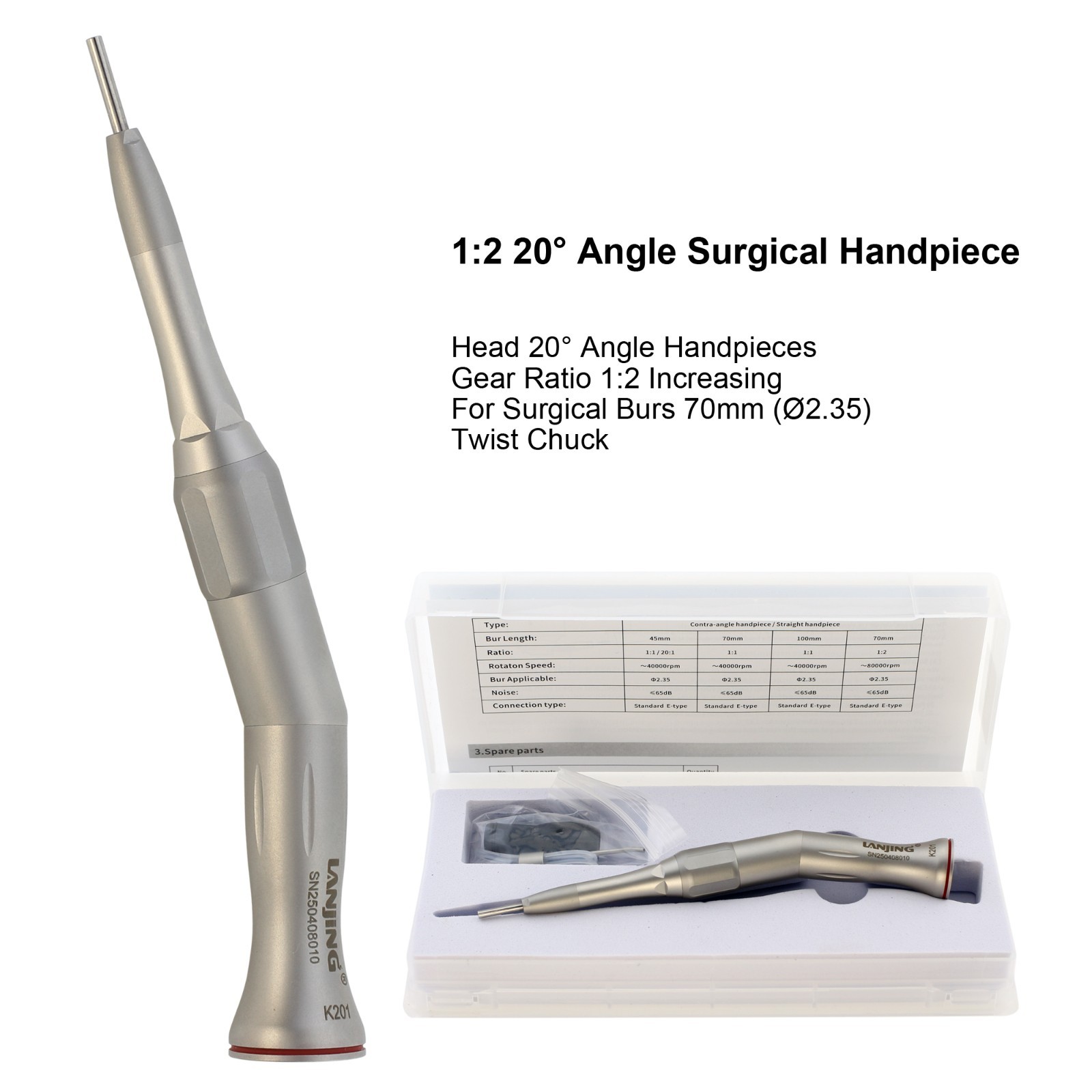 Dental Surgical Handpiece 20:1 32:1 Implant Contra Angle 1:2 Straight 20° Angle
