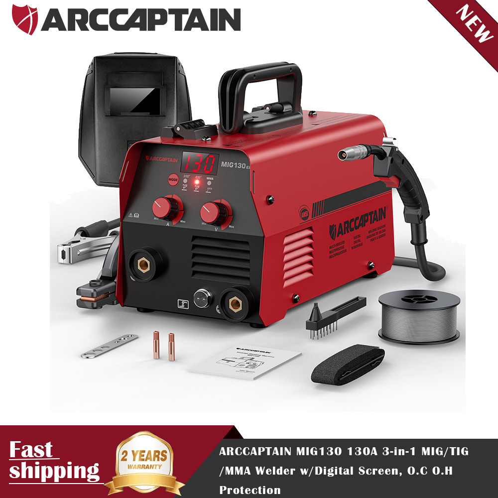 ARCCAPTAIN MIG130 130A 3-in-1 MIG/TIG/MMA Welder w/Digital Screen, O.C O.H Prote