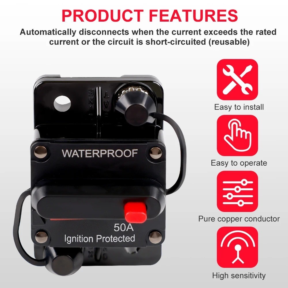 Waterproof Car Circuit Breaker Fuse Reset 30-300 Amp 12V-48V DC Car Boat Auto US