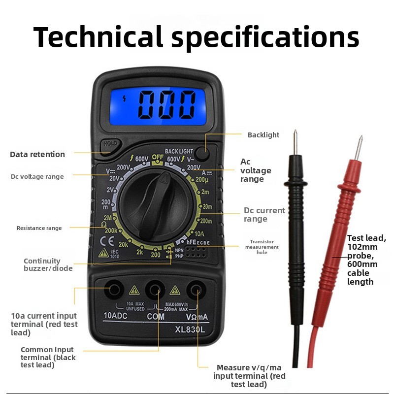 Digital Multimeter AC DC Voltmeter Ammeter Ohmmeter Volt Tester Meter 9V Power