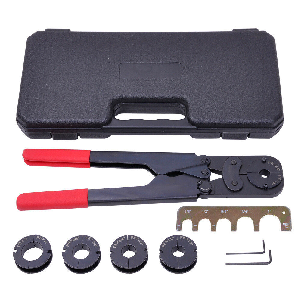 Yescom 3/8″ 1/2″ 5/8″ 3/4″ 1″ Pex Crimper Kit Crimping Plumbing Copper Ring Tool