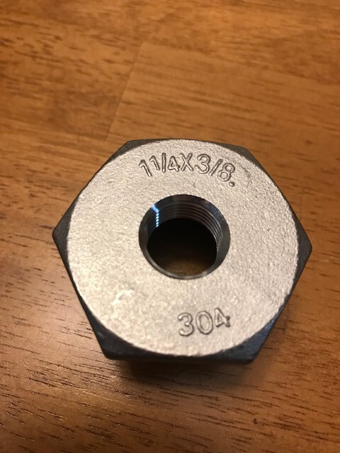 1 1/4 ” x 3/8″ SS T-304L Reducing Hex Bushing MNPT x FNPT NEW Open Box FAST SHIP