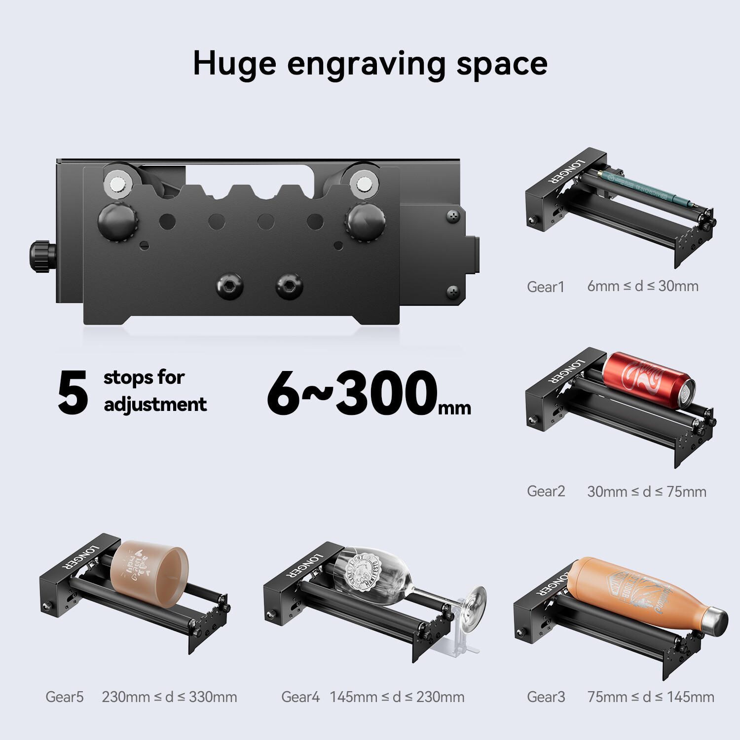 Longer 360° Rotary Roller+Height Extension Kit, Laser Engraver Accessories