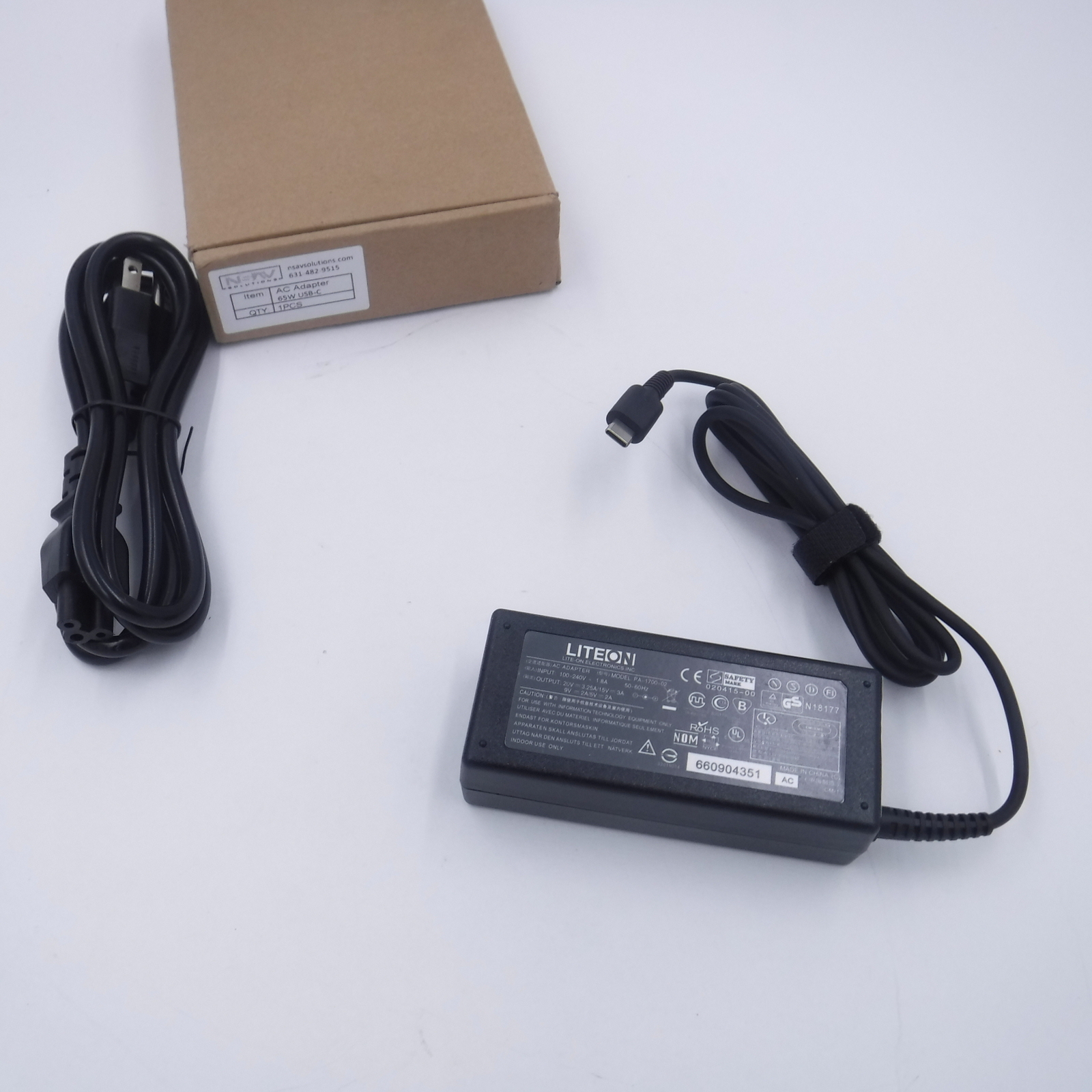 NSAV Solutions AC Power Adapter 65W USB-C LITEON PA-1700-02 100-240V