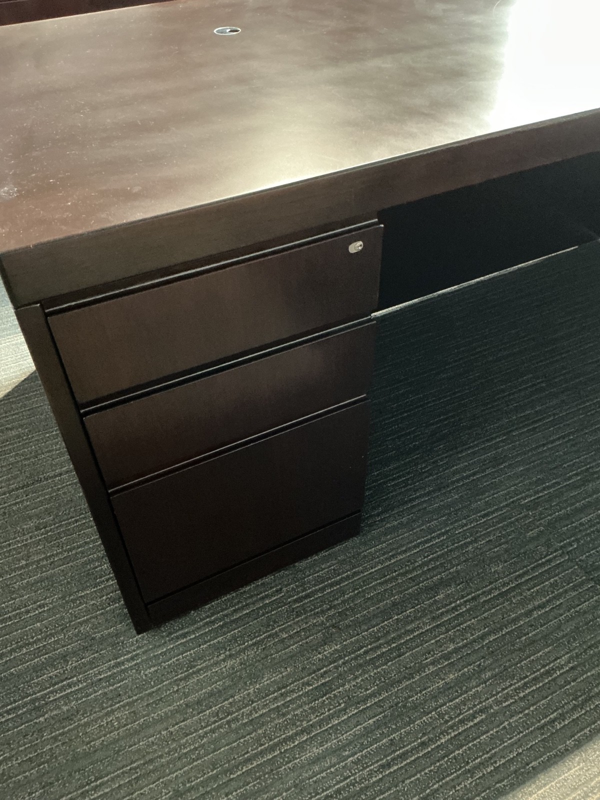 Right Hand L Shape in Mahogany Finish by Reff / 63” x 7’