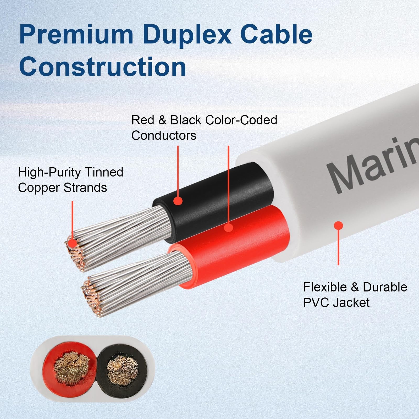 XRDS -RF 8 AWG Marine Wire 15FT, 2-Conductor (Red & Black) Duplex Marine Grad…