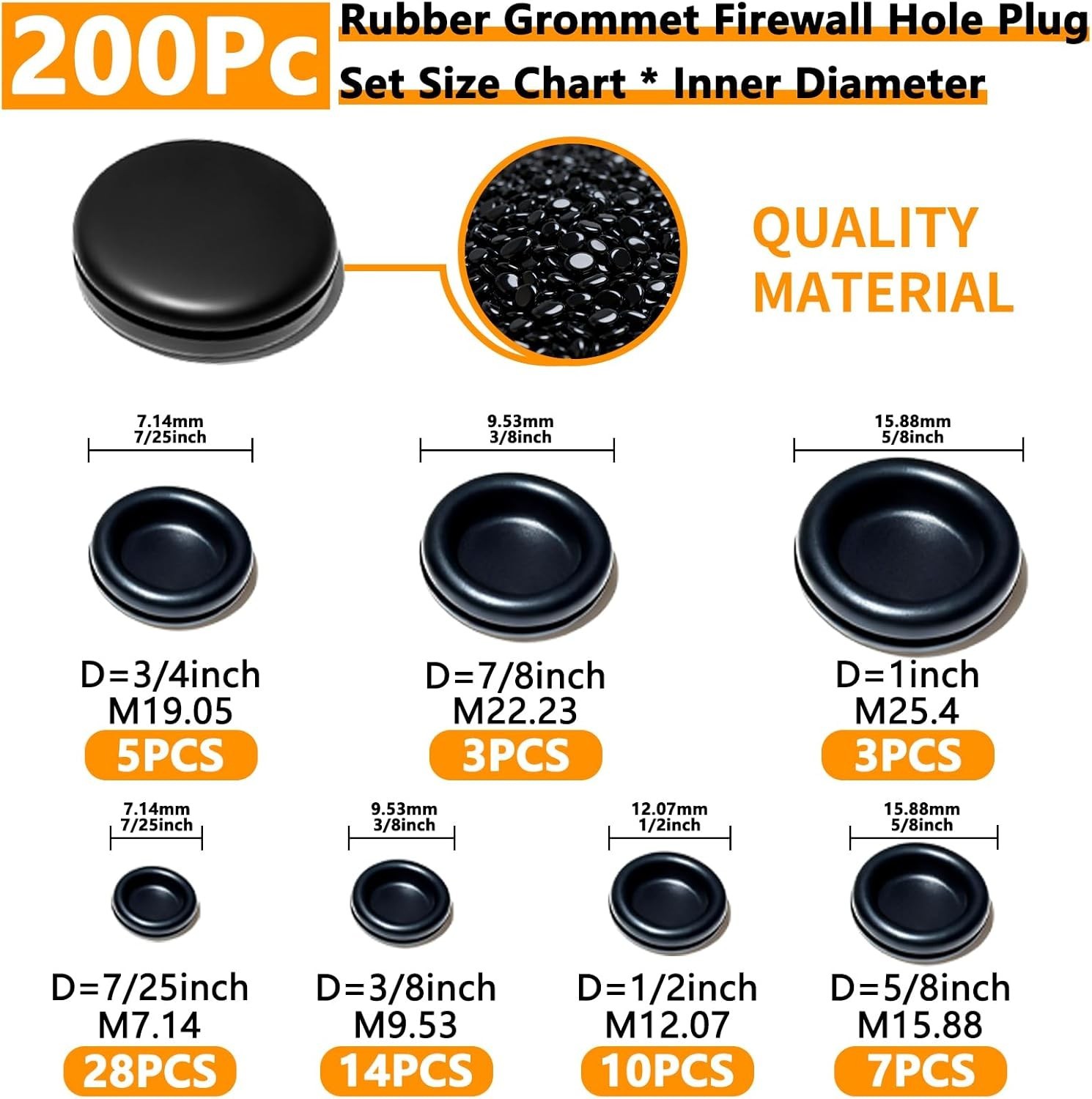 Rubber Grommet Kit 70 Pack – 7 Sizes Firewall Rubber Hole Plugs Rubber Grommets