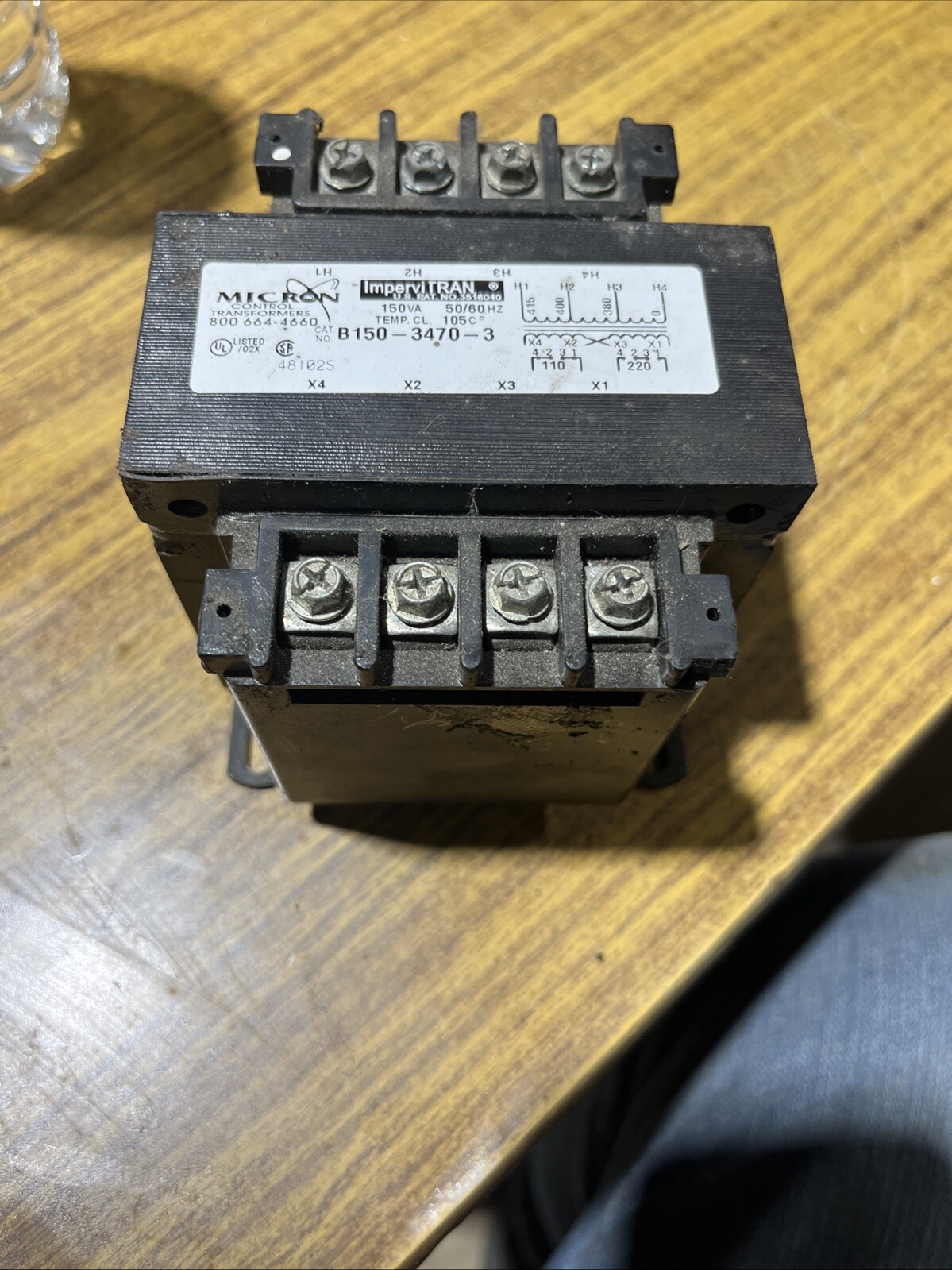 MICRON B150-3470-3 CONTROL TRANSFORMER, 150 VA, 380-415V TO 110/220V, 50/60Hz