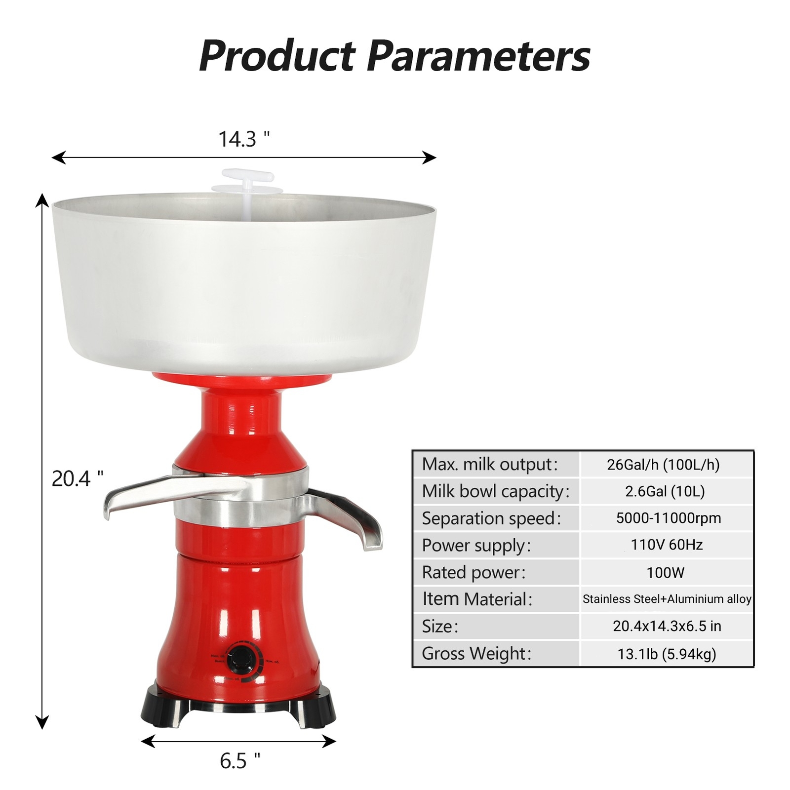 Electric Fresh Milk Cream Separator 110V Centrifugal Machine 100L/H 100W NEW