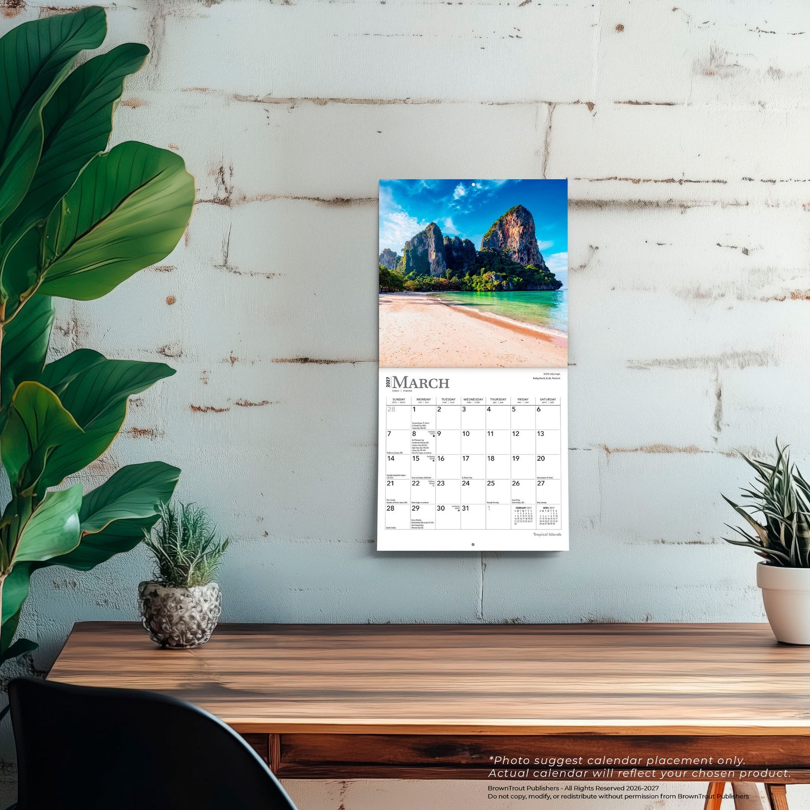 Tropical Islands | 2027 7×14″ (Hanging) Monthly Mini Wall Calendar