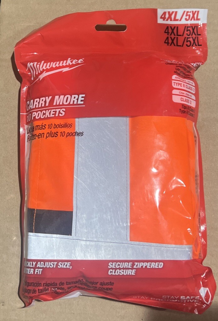 Milwaukee Tool 48-73-5074 Class 2 High Visibility Orange Safety Vest – 4XL/5XL