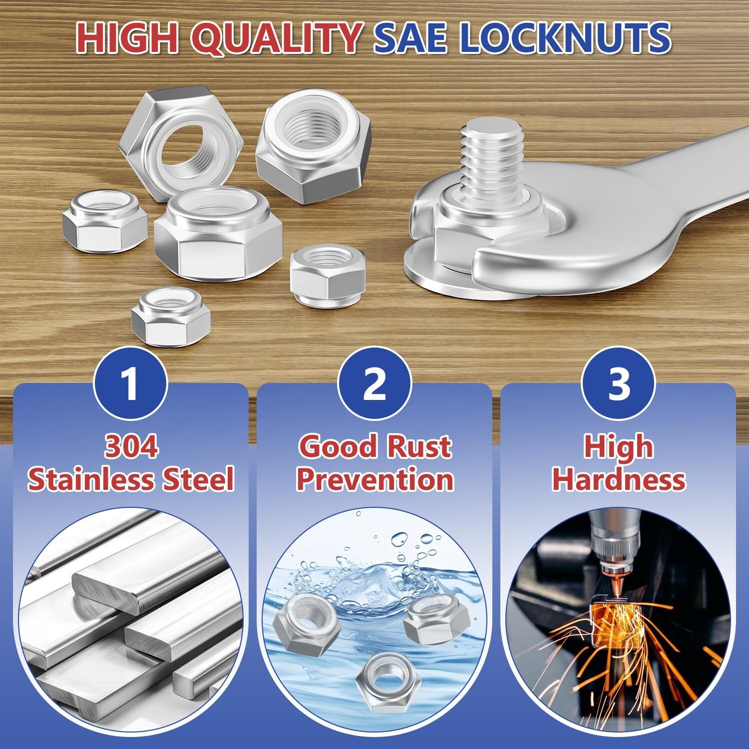 150PCS Hex Lock Nuts Assortment Kit 304 Stainless Steel SAE Nylon Insert 7 Sizes