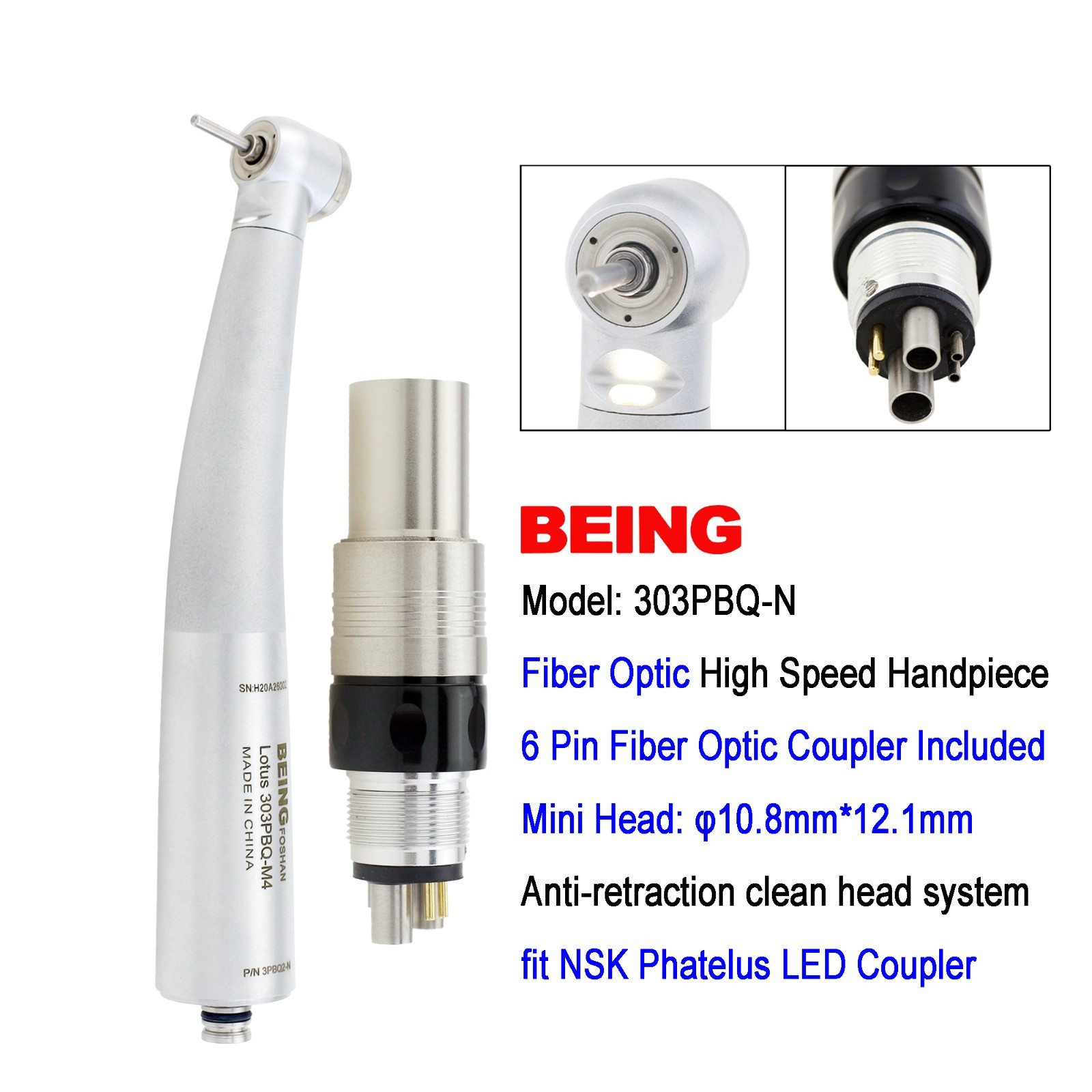 BEING High Speed Handpiece Turbine Dental Fiber Optic NSK Phatelus LED Coupler