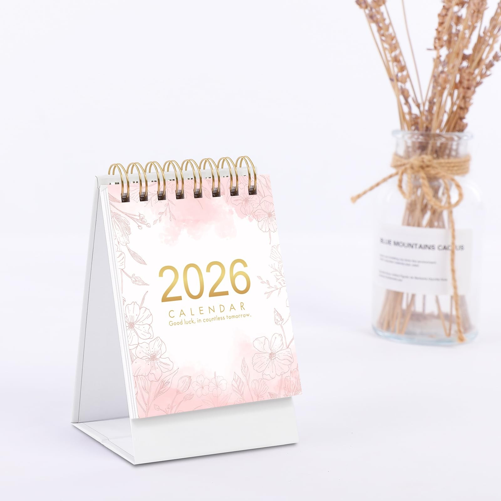 Mini Desk Calendar 2026, Small Standing Flip with Twin-Wire White