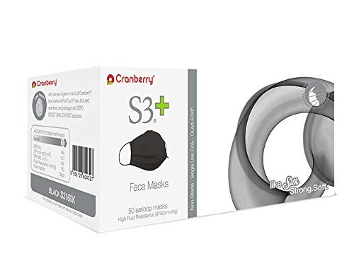 50 Cranberry USA Cranberry S3160K S3+ Earloop Face Mask 3-Ply Disposable Black